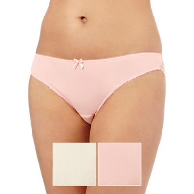 The Collection Pack of two beige and peach lace trim Brazilian briefs